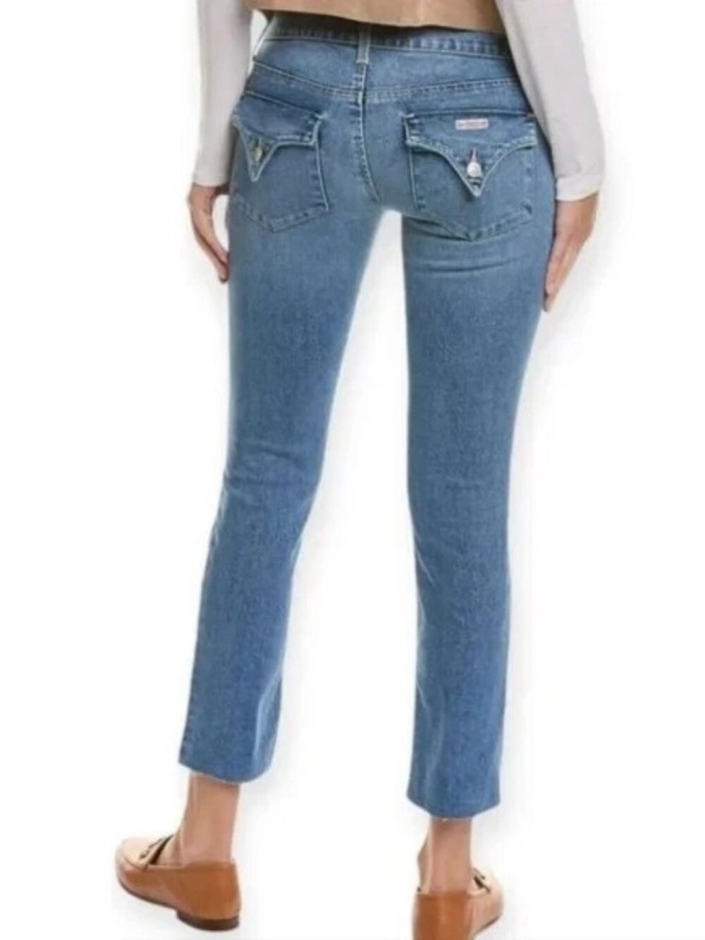NWOT Hudson Mid Rise Straight Crop Jeans Flap Pockets Raw Hems In Virgo Wash 33
